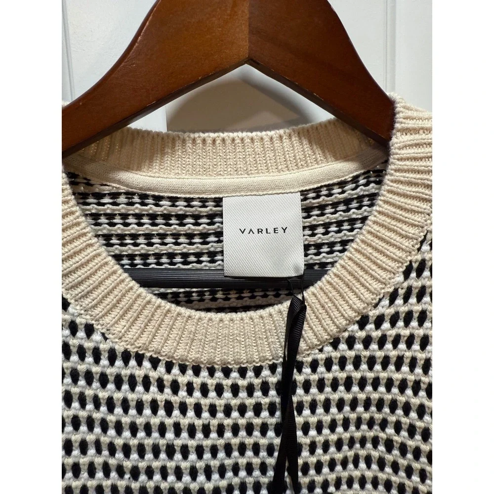 Varley Knowles Textured Knit Vest Sleeveless Top Beige Black Size M NWT - Picture 3 of 10